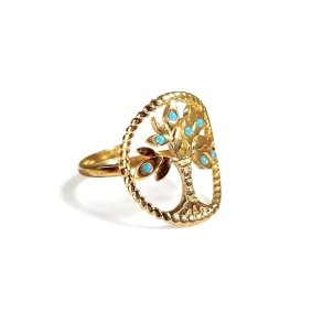 Forgyldt Ring med Livets Tr og Howlit  Indre Harmoni