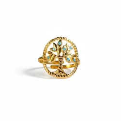 Forgyldt Ring med Livets Tr og Howlit  Indre Harmoni