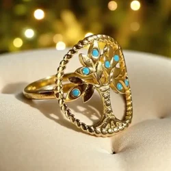 Forgyldt Ring med Livets Tr og Howlit  Indre Harmoni