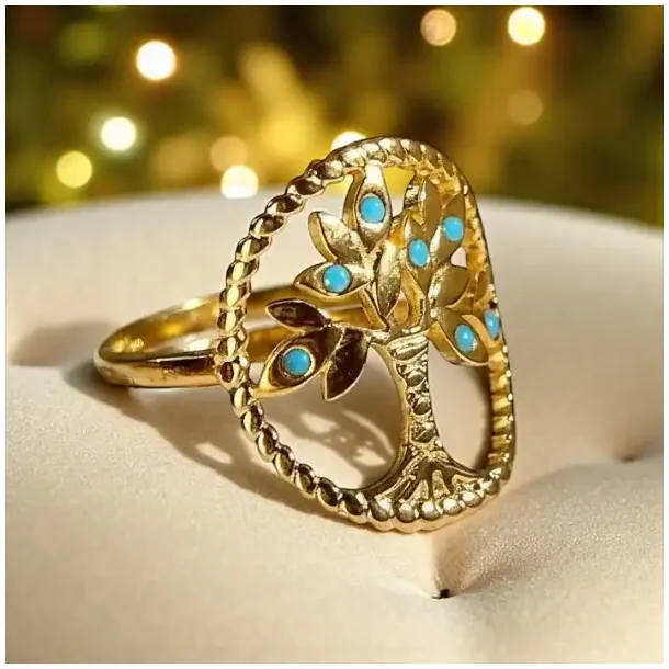 Forgyldt Ring med Livets Tr og Howlit  Indre Harmoni