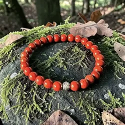 Krystal armb�nd i r�d jaspis m. 6 mm perler | M�l 16 - 17 cm