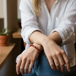 Krystal armb�nd i r�d jaspis m. 6 mm perler | M�l 16 - 17 cm