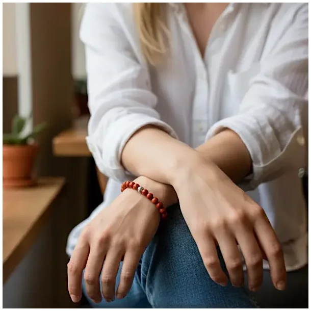 Krystal armb�nd i r�d jaspis m. 6 mm perler | M�l 16 - 17 cm