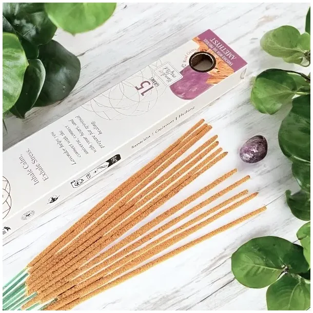 Lavendel Rgelse &amp; Ametyst  11-12 rgelsespinde med krystal til ro, balance og fordybelse