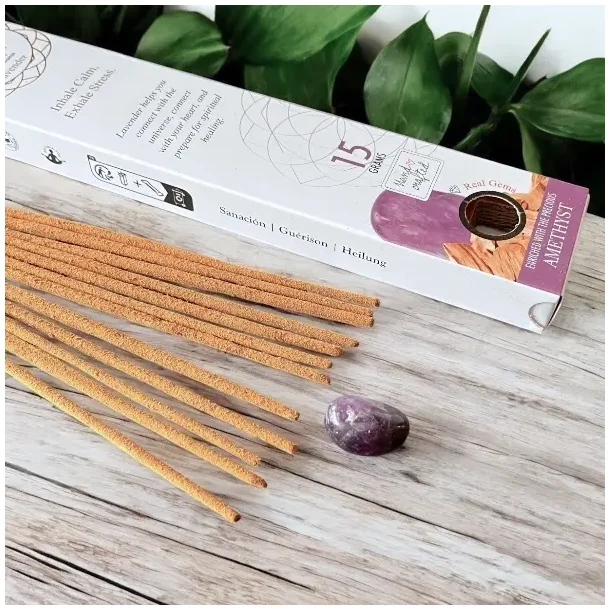 Lavendel Rgelse &amp; Ametyst  11-12 rgelsespinde med krystal til ro, balance og fordybelse