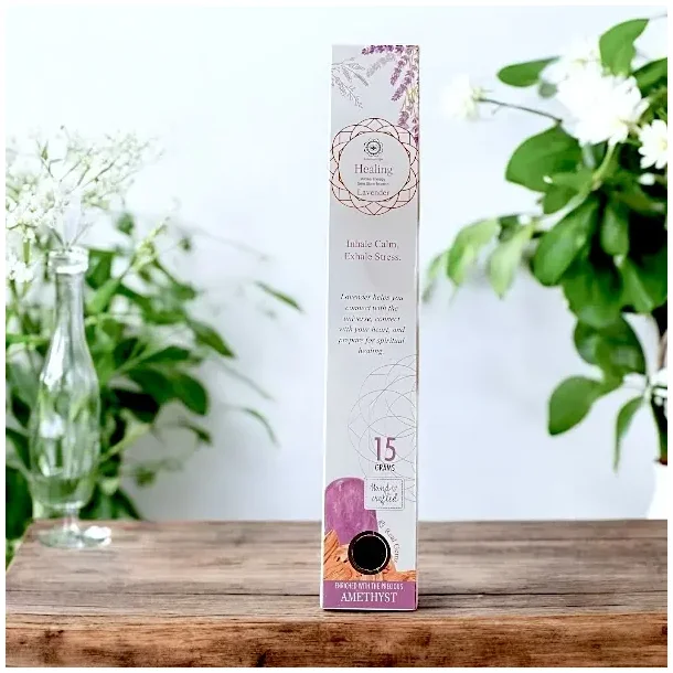 Lavendel Rgelse &amp; Ametyst  11-12 rgelsespinde med krystal til ro, balance og fordybelse