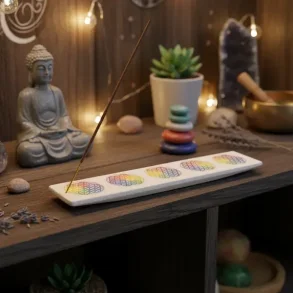 R�gelsesholder i sandsten med flower of life-design - perfekt til r�gelsespinde!