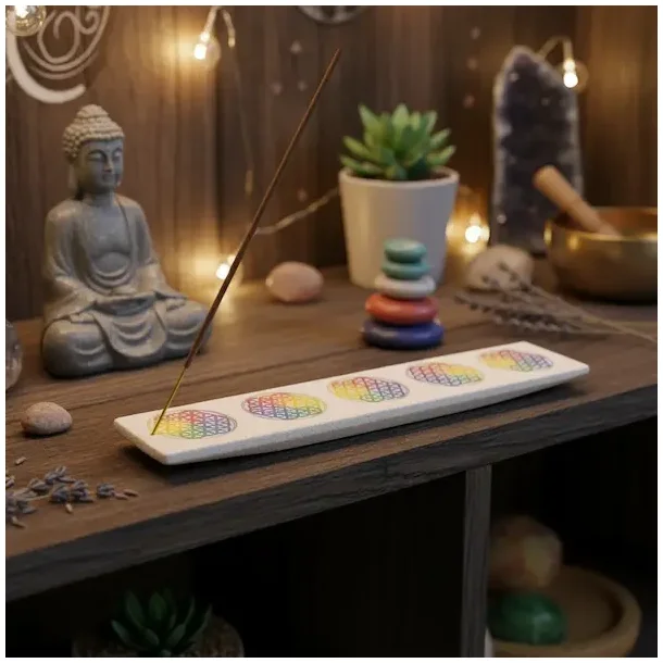 R�gelsesholder i sandsten med flower of life-design - perfekt til r�gelsespinde!