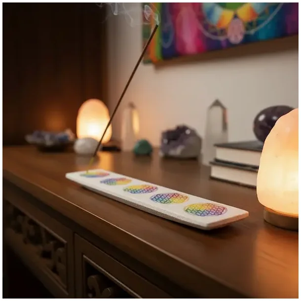 R�gelsesholder i sandsten med flower of life-design - perfekt til r�gelsespinde!