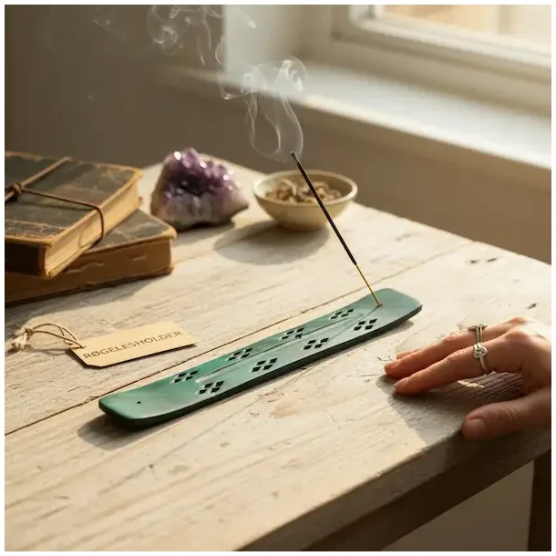 R�gelsesholder i gr�nt tr� med smukke udsk�ringer � 25,5 x 3,7 cm dekorativ