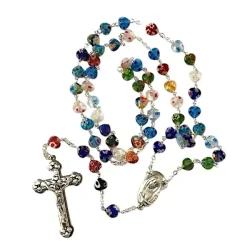 H�ndlavet Rosenkransk�de med hjerteperler i Muranoglas � 55 perler, 54 cm lang