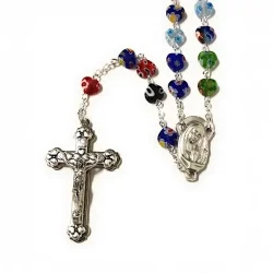 H�ndlavet Rosenkransk�de med hjerteperler i Muranoglas � 55 perler, 54 cm lang