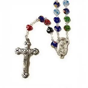 H�ndlavet Rosenkransk�de med hjerteperler i Muranoglas � 55 perler, 54 cm lang