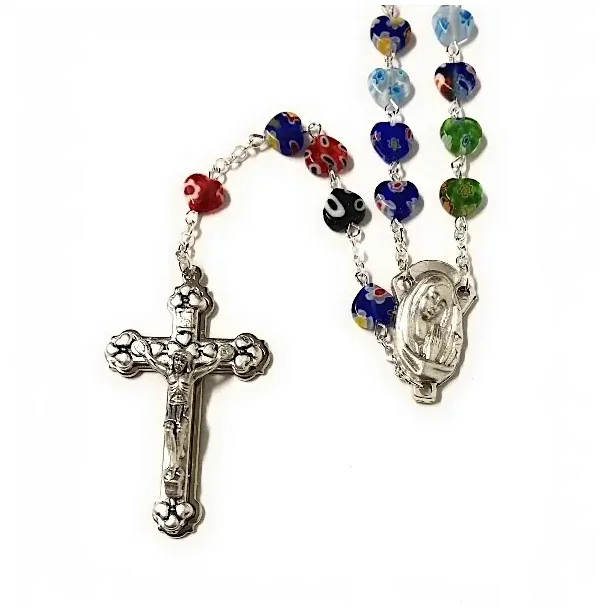 H�ndlavet Rosenkransk�de med hjerteperler i Muranoglas � 55 perler, 54 cm lang