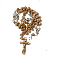 Hndlavet rosenkranskde i oliventr med 6 mm perler - 46 cm