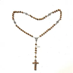 Hndlavet rosenkranskde i oliventr med 6 mm perler - 46 cm