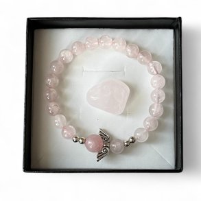 Gavest med Rosenkvarts Armbnd, Skytsengel og Lommesten  Ml 16,5-18 cm