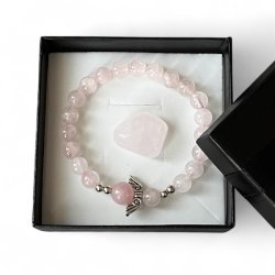 Gavest med Rosenkvarts Armbnd, Skytsengel og Lommesten  Ml 16,5-18 cm