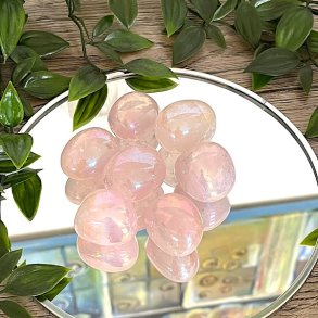 Rosenkvarts aura lommesten runde,  M�l imellem 2,5 - 3 cm