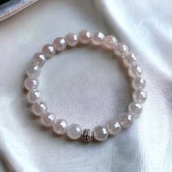 Krystal armbnd | Rosenkvarts Aura facetslebet | 8 mm. stenperler | Charm | Ml 16 - 19 cm