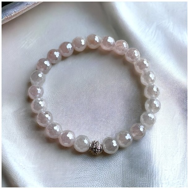 Krystal armbnd | Rosenkvarts Aura facetslebet | 8 mm. stenperler | Charm | Ml 16 - 19 cm