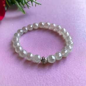 Krystal armbnd | Rosenkvarts Aura facetslebet | 8 mm. stenperler | Charm | Ml 16 - 19 cm