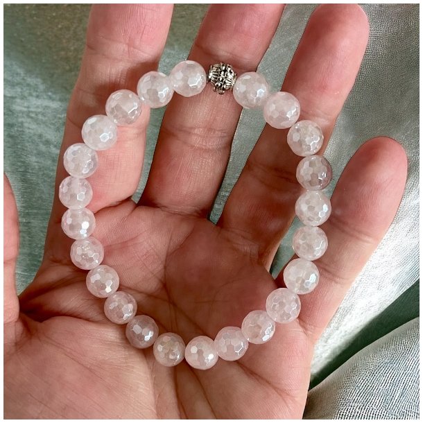 Krystal armbnd | Rosenkvarts Aura facetslebet | 8 mm. stenperler | Charm | Ml 16 - 19 cm