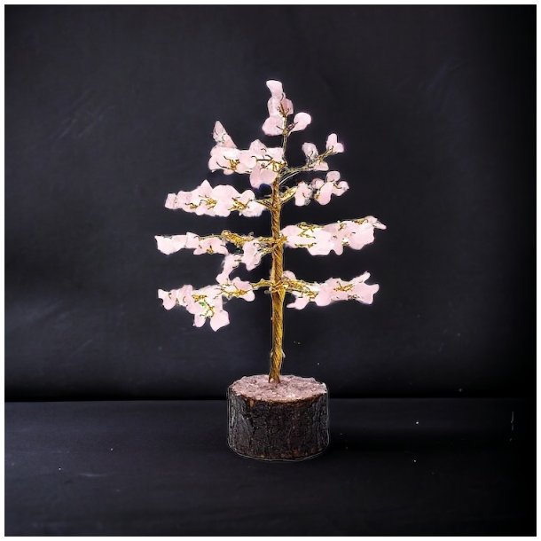 Krystaltr� i Rosenkvarts p� base af neemtr� | M�l ca. 18 -19 cm udsl�et