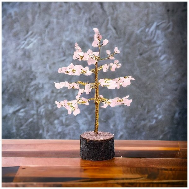 Krystaltr� i Rosenkvarts p� base af neemtr� | M�l ca. 18 -19 cm udsl�et