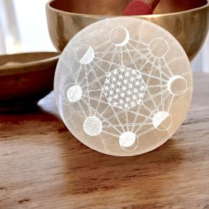 Rund Selenitplade med M�nefaser � 10,5 x 1,5 cm