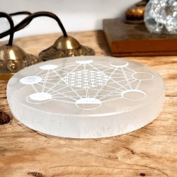 Rund Selenitplade med M�nefaser � 10,5 x 1,5 cm