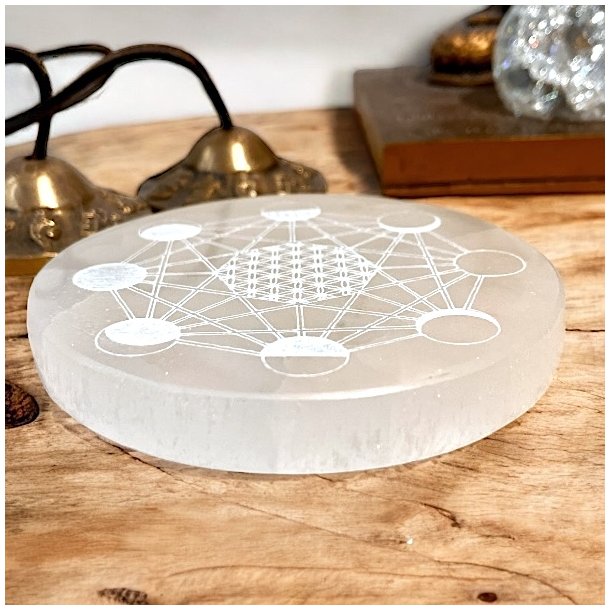 Rund Selenitplade med Mnefaser  10,5 x 1,5 cm