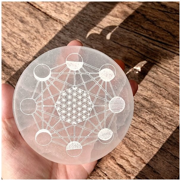 Rund Selenitplade med Mnefaser  10,5 x 1,5 cm