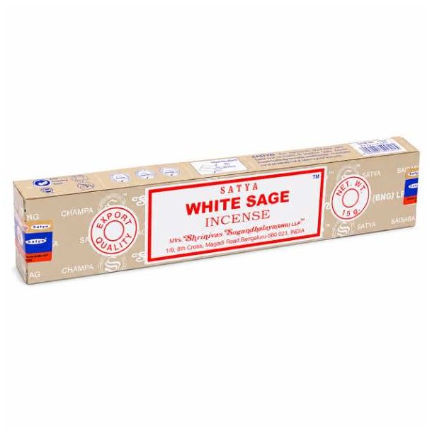 Satya Hvid Salvie h�ndrullede r�gelsespinde 15 g p� hvid baggrund i original �ske.