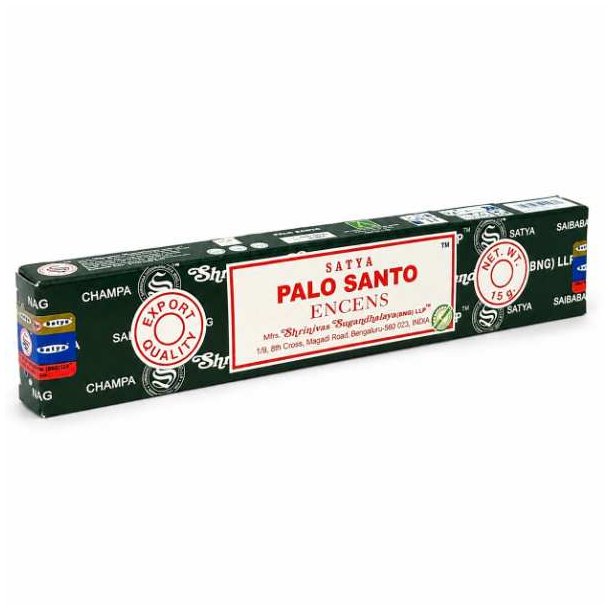 Satya Palo Santo r�gelse med h�ndrullede r�gelsespinde p� hvid baggrund.