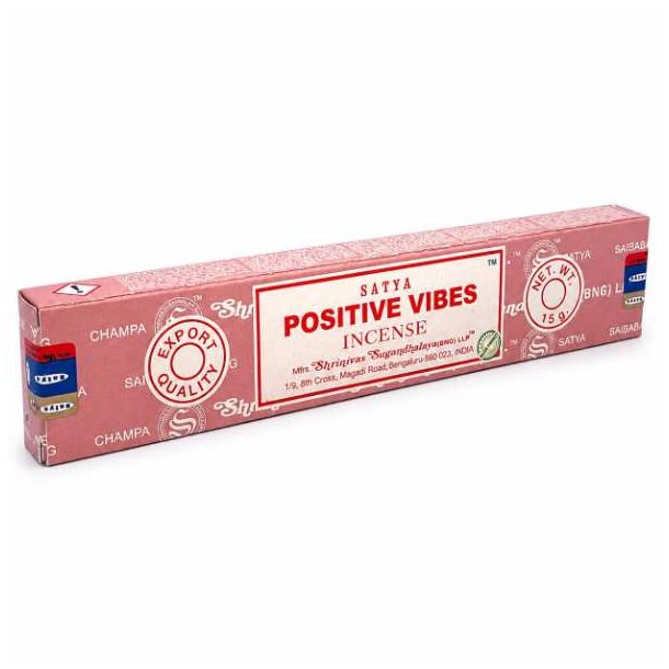 Satya Positive Vibes h�ndrullede r�gelsespinde 15 g i original �ske p� hvid baggrund.