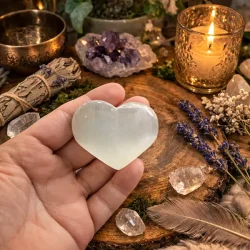 Polerede Selenit Hjerter ca. 6,5 x 6 cm