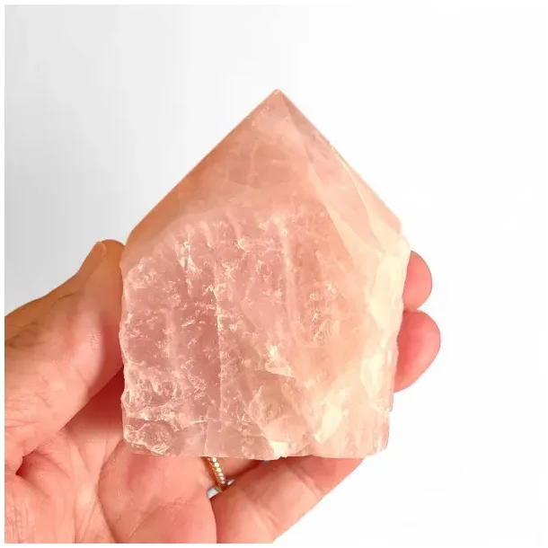 Eksklusiv semipoleret rosenkvarts spids i unika kvalitet  mler 7,5 x 6 cm (A)