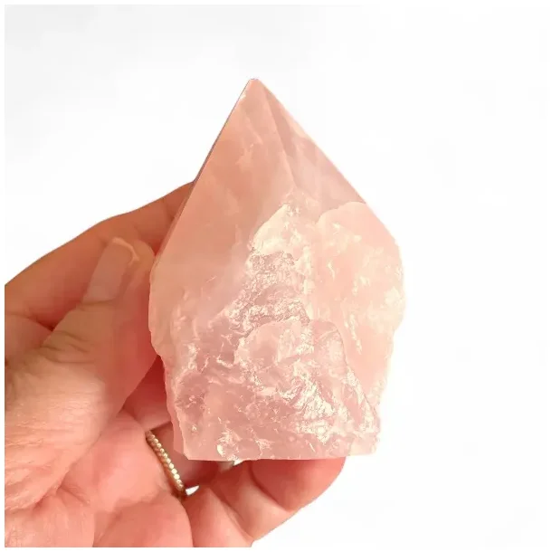 Eksklusiv semipoleret rosenkvarts spids i unika kvalitet � m�ler 7,5 x 6 cm (B)