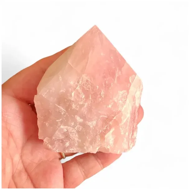 Eksklusiv semipoleret rosenkvarts spids i unika kvalitet  mler 7,5 x 6 cm (A)