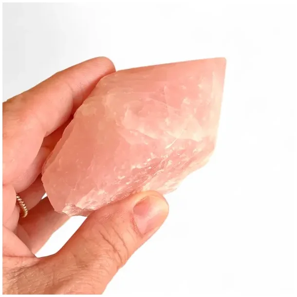 Eksklusiv semipoleret rosenkvarts spids i unika kvalitet  mler 7,5 x 6 cm (A)