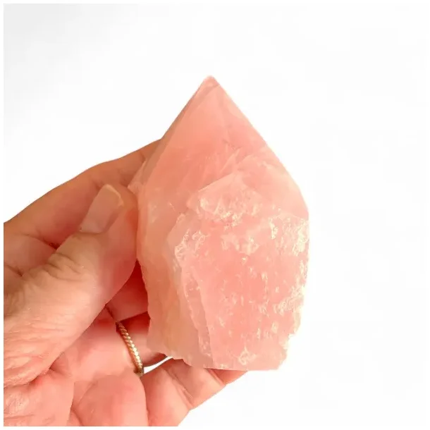 Eksklusiv semipoleret rosenkvarts spids i unika kvalitet  mler 7,5 x 6 cm (A)