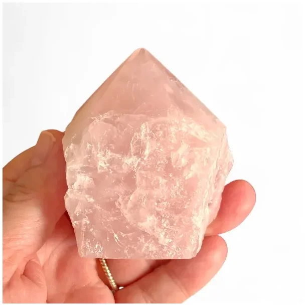 Eksklusiv semipoleret rosenkvarts spids i unika kvalitet � m�ler 7,5 x 6 cm (B)