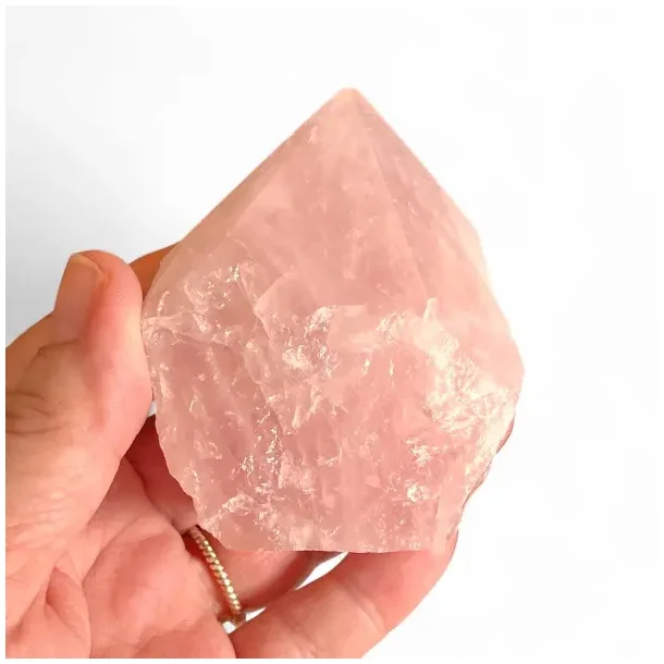 Eksklusiv semipoleret rosenkvarts spids i unika kvalitet  mler 7,5 x 6 cm (B)