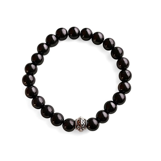 Hndlavet Shungit Krystal Armbnd i gaveske | Elastisk | 8 mm Stenperler | 15,5 -17 cm