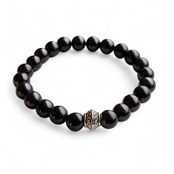 Hndlavet Shungit Krystal Armbnd i gaveske | Elastisk | 8 mm Stenperler | 15,5 -17 cm