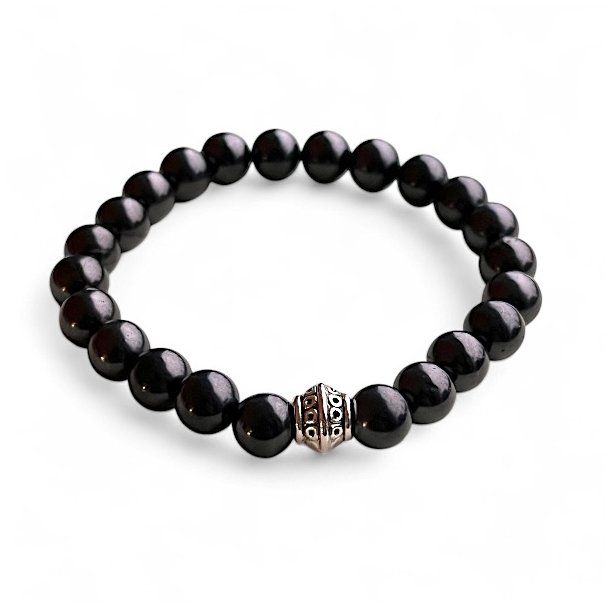 Hndlavet Shungit Krystal Armbnd i gaveske | Elastisk | 8 mm Stenperler | 15,5 -17 cm
