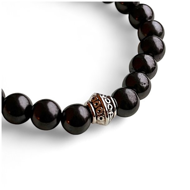 Hndlavet Shungit Krystal Armbnd i gaveske | Elastisk | 8 mm Stenperler | 15,5 -17 cm