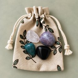 Krystals�t til skyggearbejde � Lepidolit, Obsidian &amp; Bjergkrystal