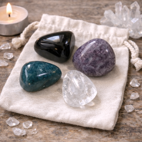 Skyggens Visdom Krystals�t � Lepidolit, Obsidian, Apatit & Bjergkrystal